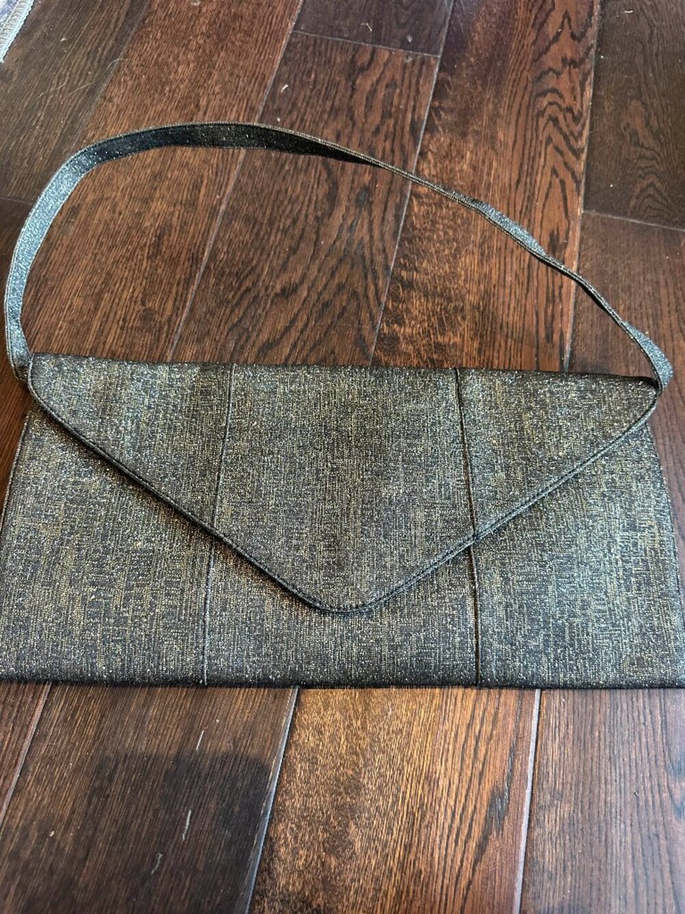 Lulu Townsend Black Gold Metallic Shimmer Envelope Clutch Crossbody Bag